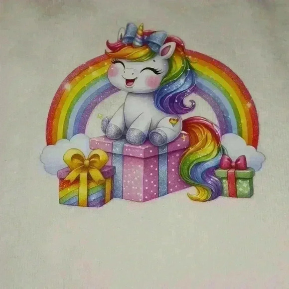 NWOT - Handmade White New Born Bodysuit - Unicorn & Presents - Picture 1 of 5